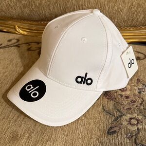 ALO Yoga White Cap with Black Logo